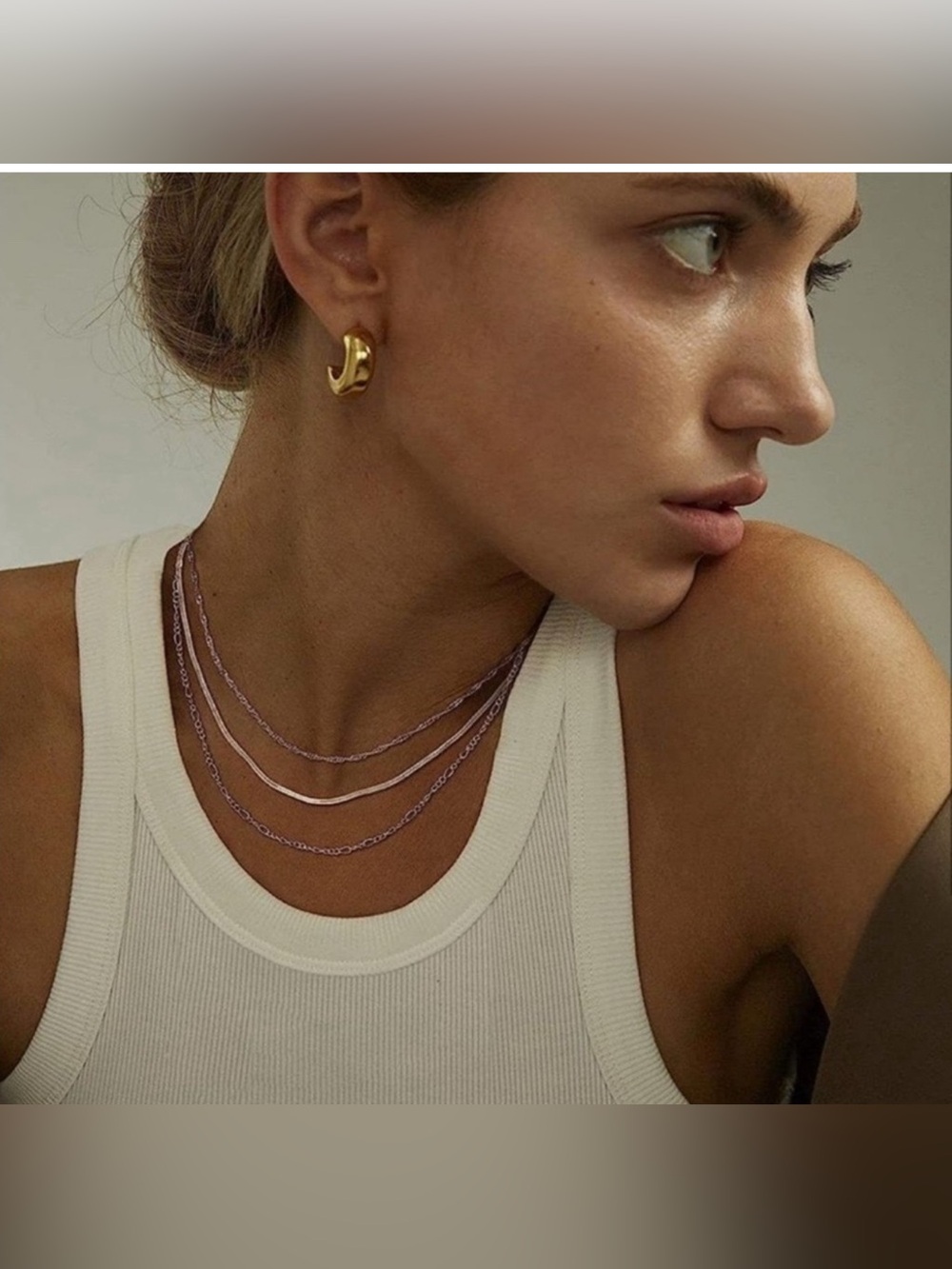 14k Silver Plated 3pc Herringbone Chain Necklace Set
